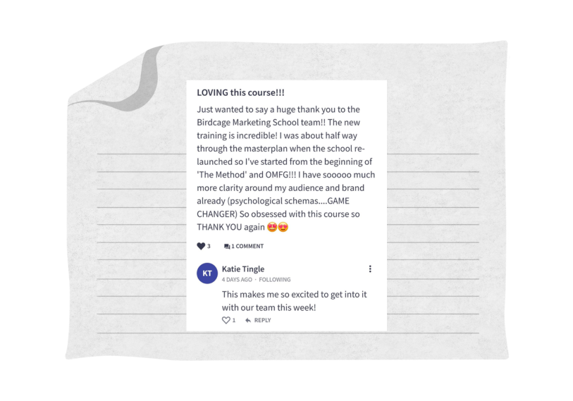 Birdcage™ Angel Advisors, marketing course testimonial image.