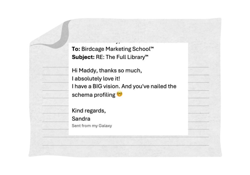 Birdcage™ Angel Advisors branding on handwritten note pad, emphasizing expert financial and marketing consulting services.